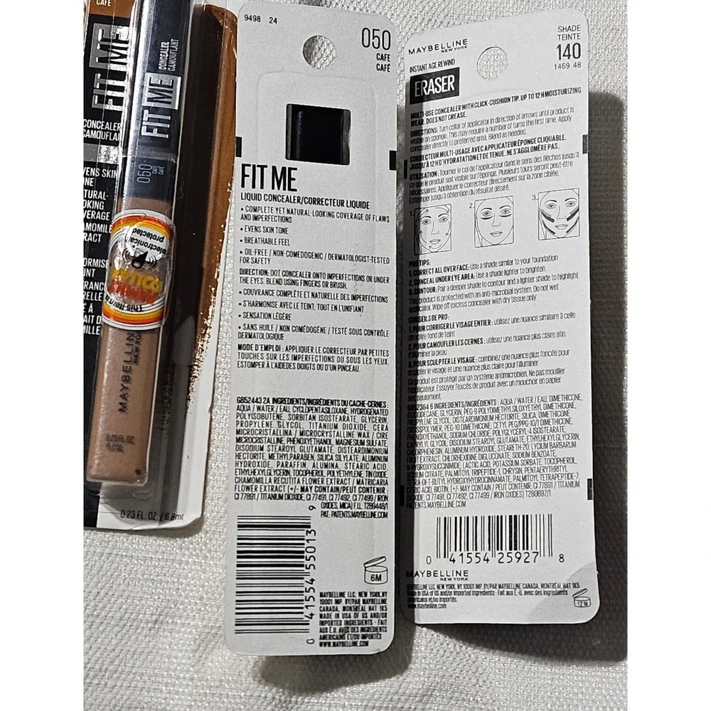 Maybelline Fit Me Concealer 050 Cafe & Instant Age Rewind‎ Eraser 140 Bundle 5pc
